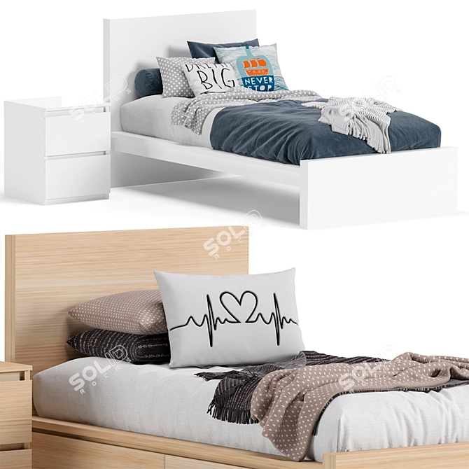 Ikea Malm Single Bed: Sleek and Stylish Sleeping Solution 3D model image 1