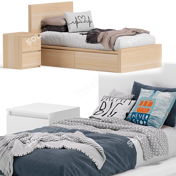 Ikea Malm Single Bed: Sleek and Stylish Sleeping Solution 3D model image 4