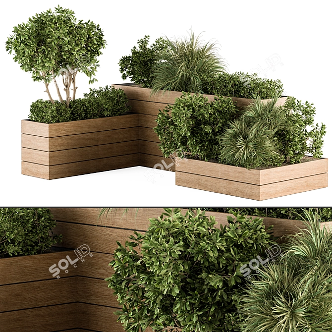 Wooden Outdoor Plant Box Set 3D model image 1