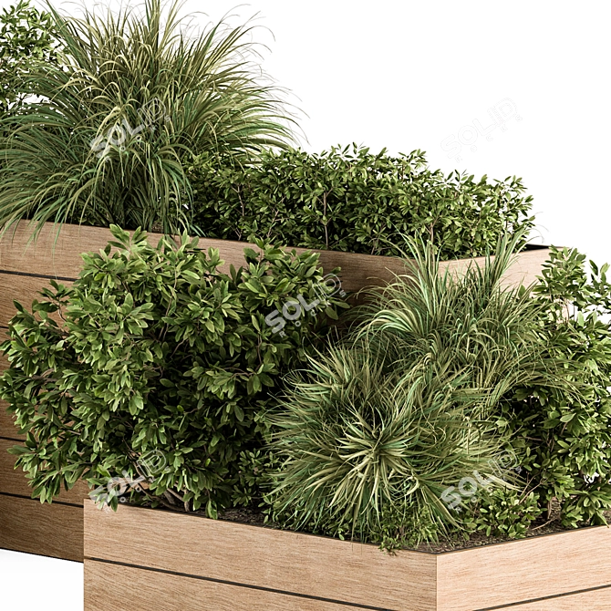 Wooden Outdoor Plant Box Set 3D model image 4