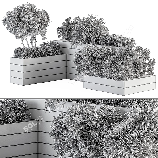 Wooden Outdoor Plant Box Set 3D model image 6