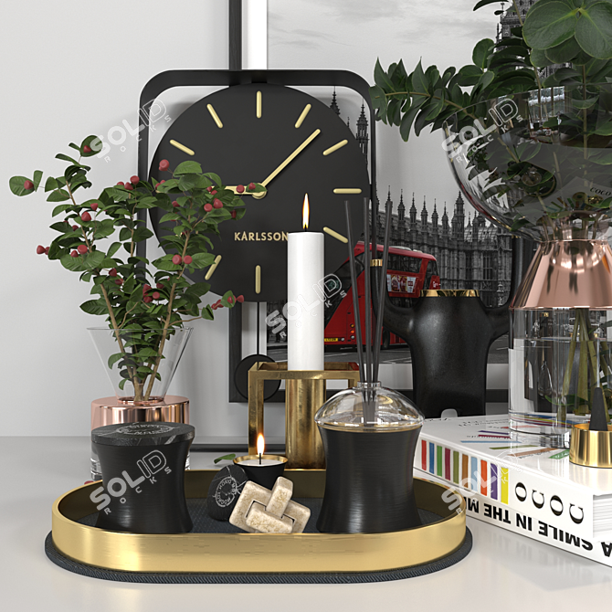 Decorative Set: Alchemy Candle, Diffuser, Incense Giftset, Table Light, Wall Clock, Vases 3D model image 2