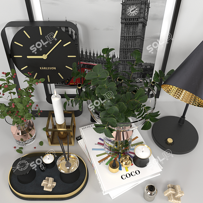 Decorative Set: Alchemy Candle, Diffuser, Incense Giftset, Table Light, Wall Clock, Vases 3D model image 6