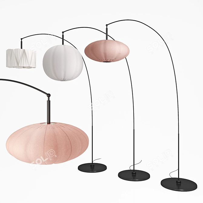 Arc Floor Lamp Set with Steel Frame 3D model image 1