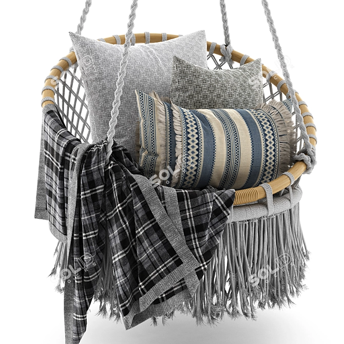 Boho Rattan Macrame Hammock 3D model image 1