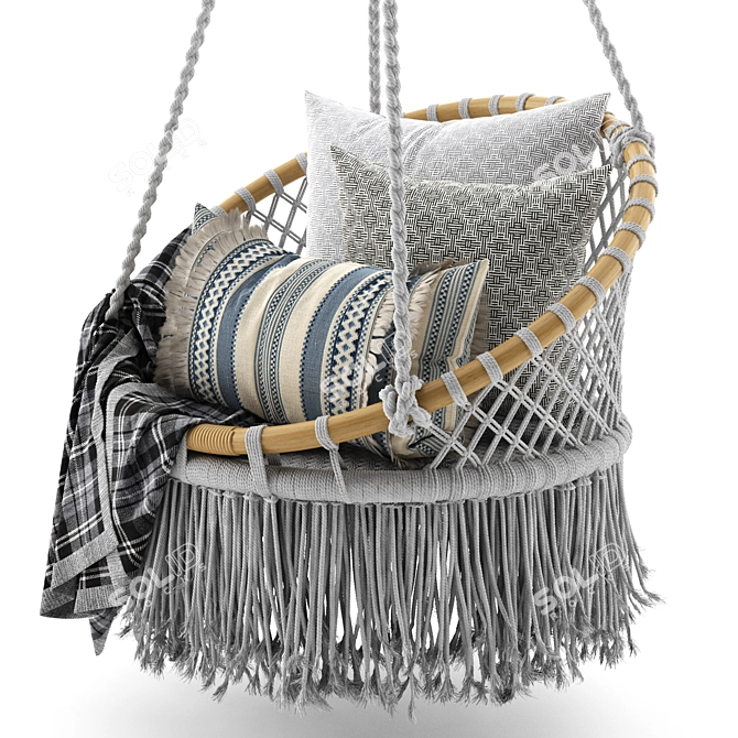 Boho Rattan Macrame Hammock 3D model image 2