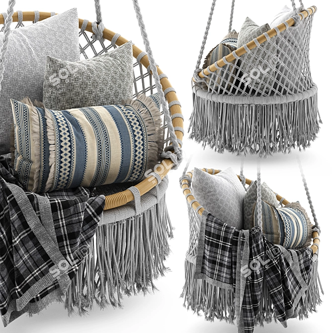 Boho Rattan Macrame Hammock 3D model image 3