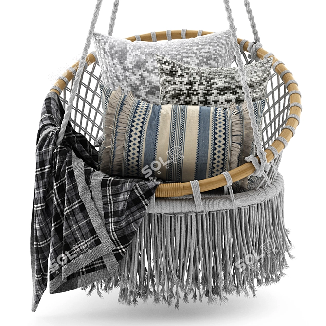 Boho Rattan Macrame Hammock 3D model image 4