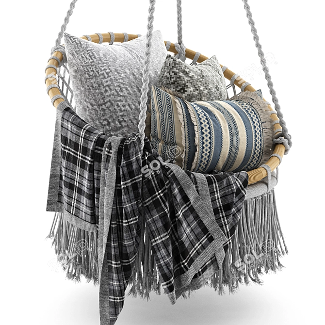 Boho Rattan Macrame Hammock 3D model image 5