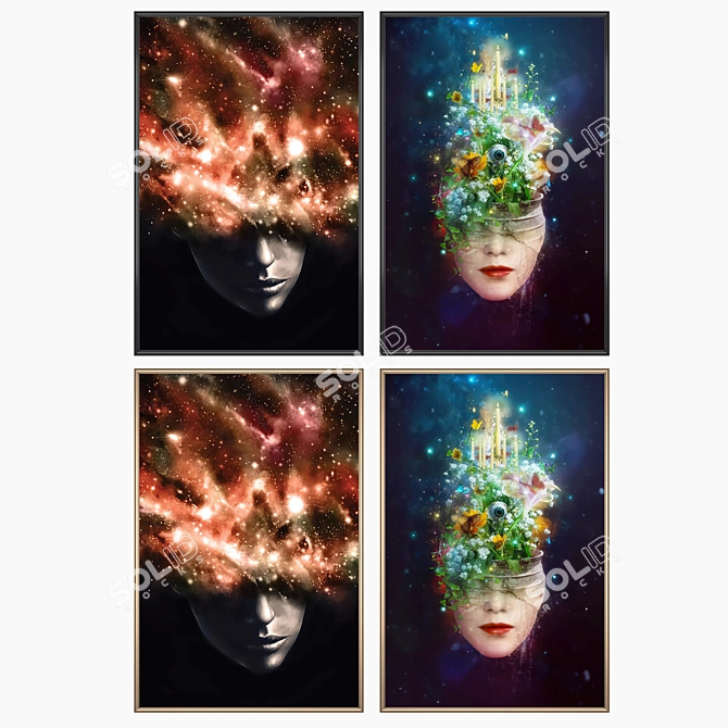 Artistic Set: 2 Paintings with 4 Frame Options 3D model image 2