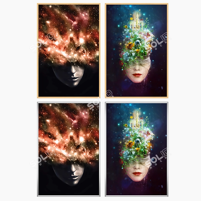 Artistic Set: 2 Paintings with 4 Frame Options 3D model image 3