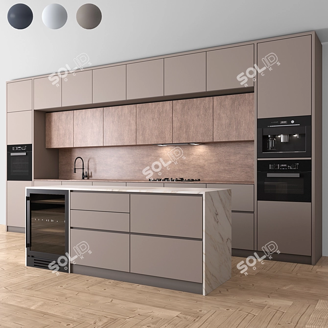 Sleek 3-Color Modern Kitchen 3D model image 3