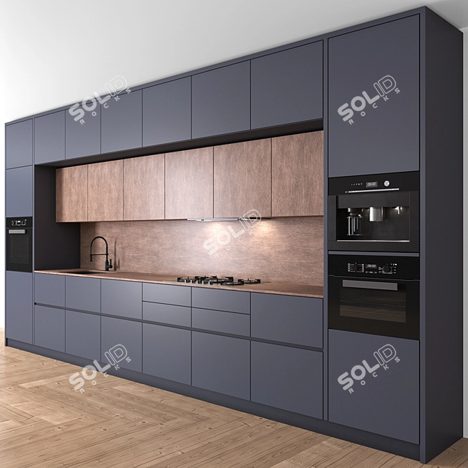Sleek 3-Color Modern Kitchen 3D model image 4