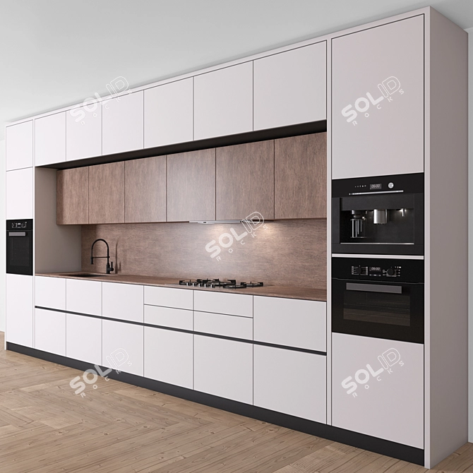 Sleek 3-Color Modern Kitchen 3D model image 5