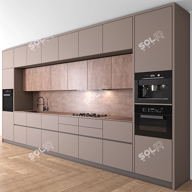 Sleek 3-Color Modern Kitchen 3D model image 6