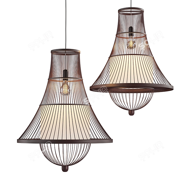 Rustic Bamboo Pendant Light 3D model image 1