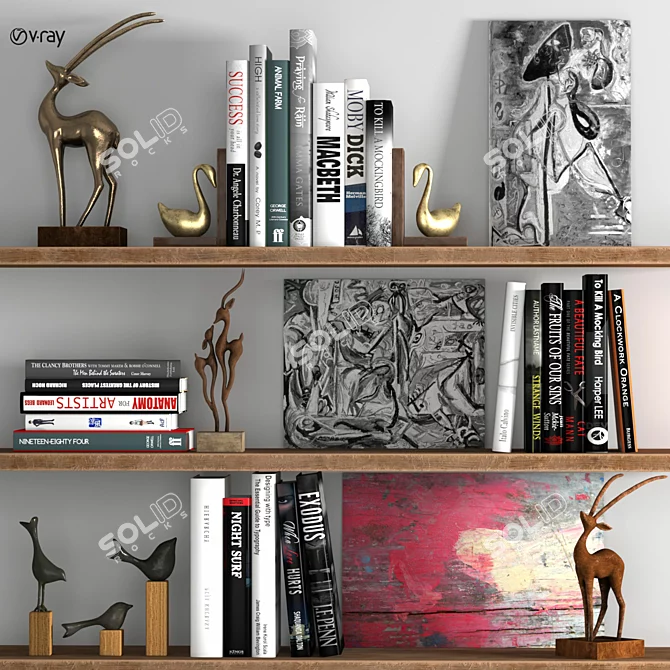 Artistic Decor Set: Sculptures, Books & Painting 3D model image 1