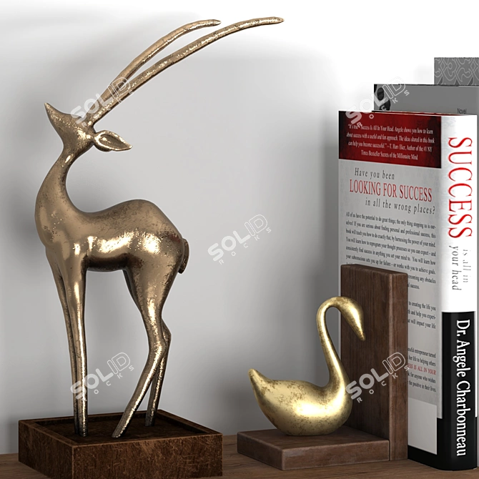Artistic Decor Set: Sculptures, Books & Painting 3D model image 2