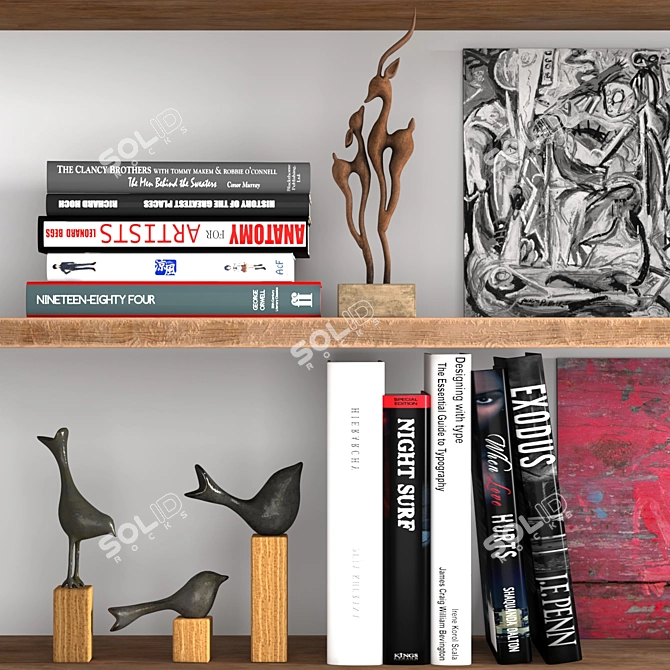 Artistic Decor Set: Sculptures, Books & Painting 3D model image 3