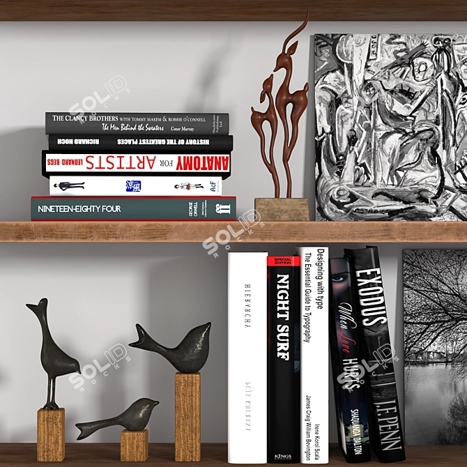 Artistic Decor Set: Sculptures, Books & Painting 3D model image 6