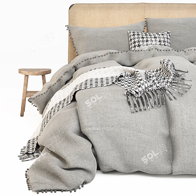 Modern West Elm Queen Bed 3D model image 1