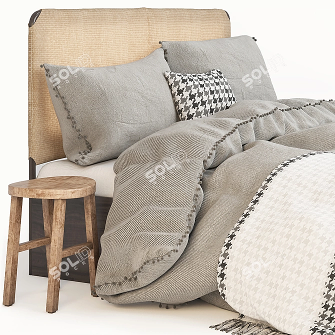 Modern West Elm Queen Bed 3D model image 2