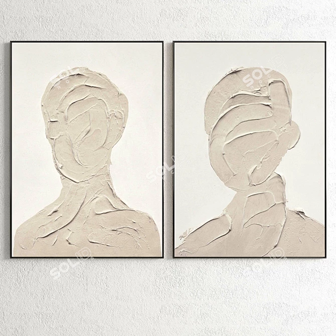  Plaster Dual Photo Frame with Elegant Wood and Metal Finish 3D model image 2