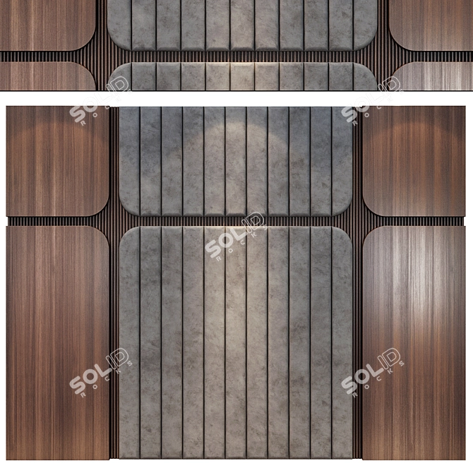 Elegant Wood & Gold Wall Panels 3D model image 1