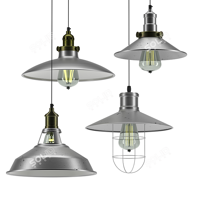 Baycheer Industrial Lamp Set - Metal Pendant Lighting 3D model image 2