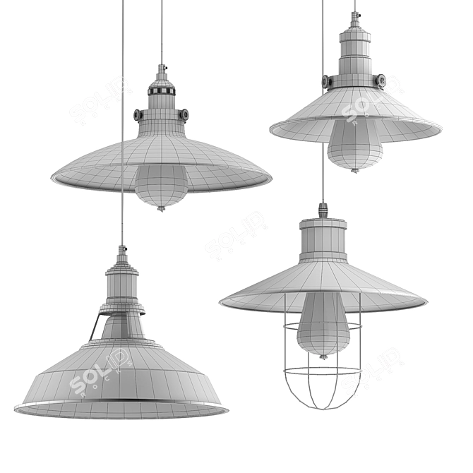 Baycheer Industrial Lamp Set - Metal Pendant Lighting 3D model image 4