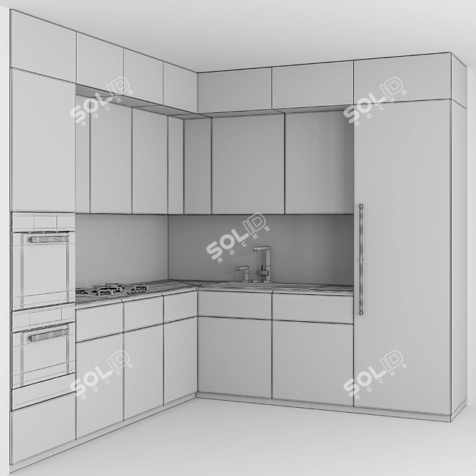 Sleek Black & Wood Kitchen 3D model image 5