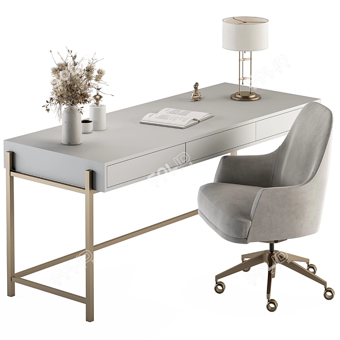 Elegant White & Gold Home Office Table 3D model image 1