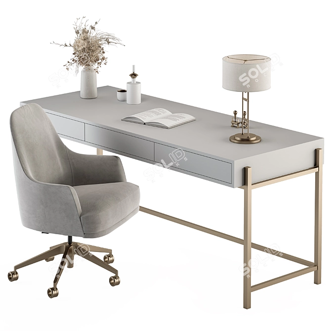 Elegant White & Gold Home Office Table 3D model image 5
