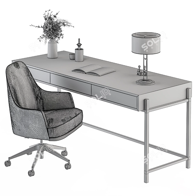 Elegant White & Gold Home Office Table 3D model image 7