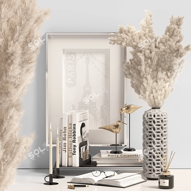 Elegant Pampas Grass Decor Set 3D model image 1