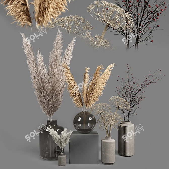 Harvest Bliss: Dry Bouquet Set 3D model image 1