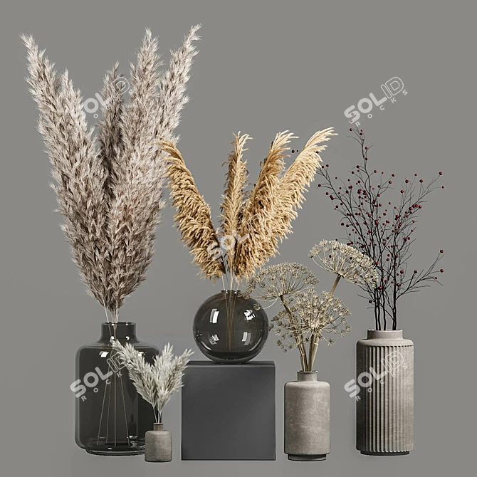 Harvest Bliss: Dry Bouquet Set 3D model image 8