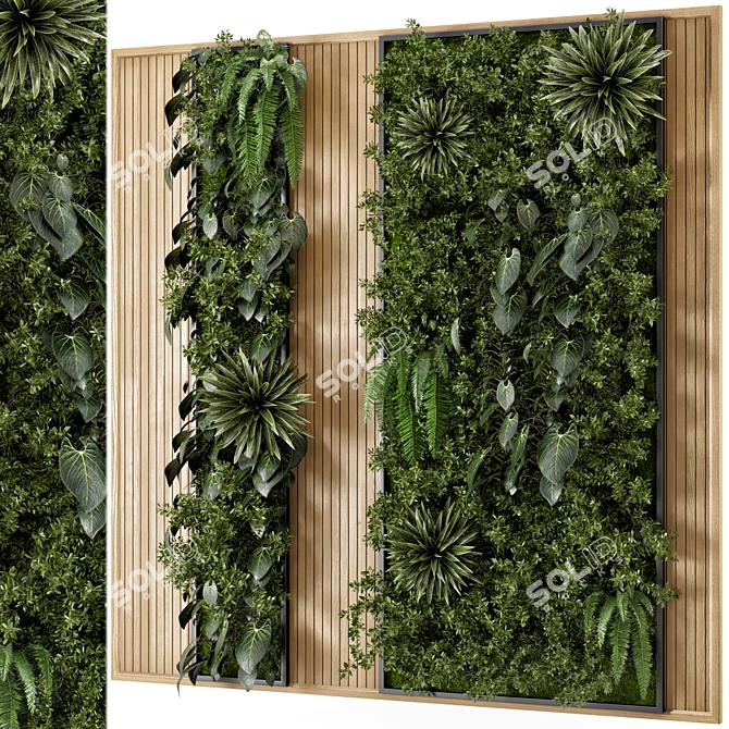 Wooden Base Vertical Garden - Set 536 3D model image 1