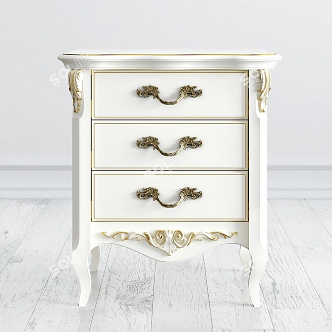 Elegant Ivory and Gold Nightstand 3D model image 4