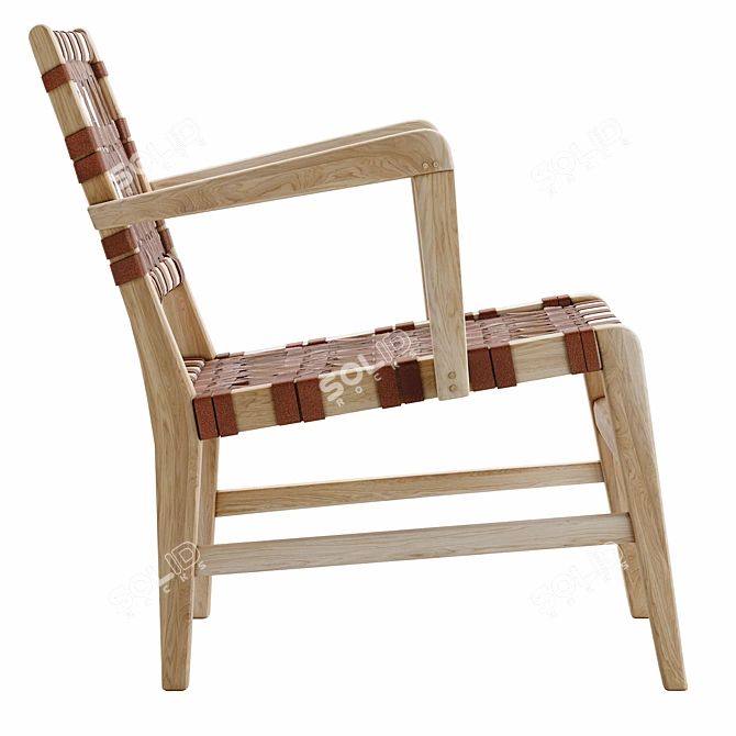 Elegant Teak & Leather Nuru Armchair 3D model image 3