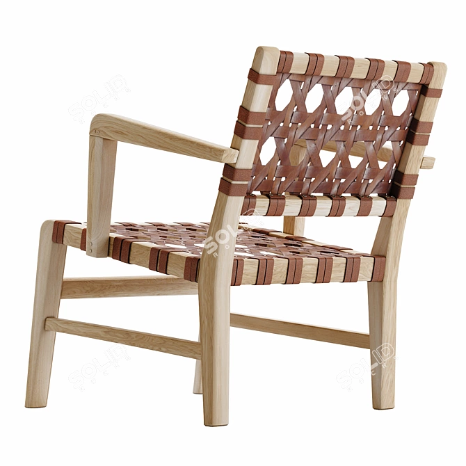 Elegant Teak & Leather Nuru Armchair 3D model image 6