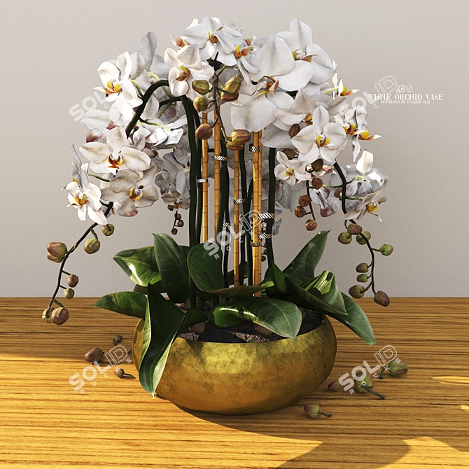 Elegant White Orchid Vase 3D model image 5