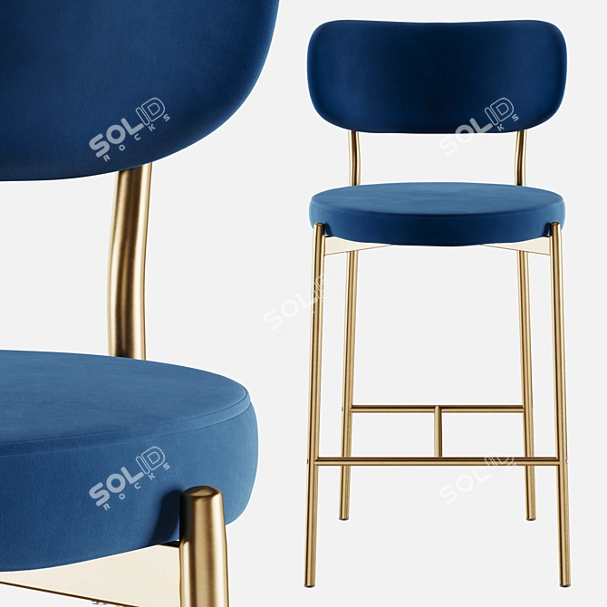 Velvet Gold Leg Chair & Bar Stool 3D model image 4