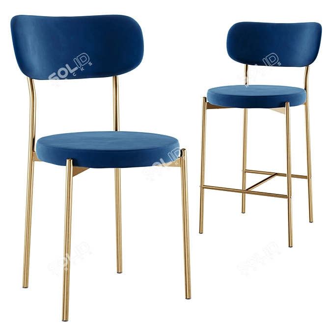 Velvet Gold Leg Chair & Bar Stool 3D model image 7