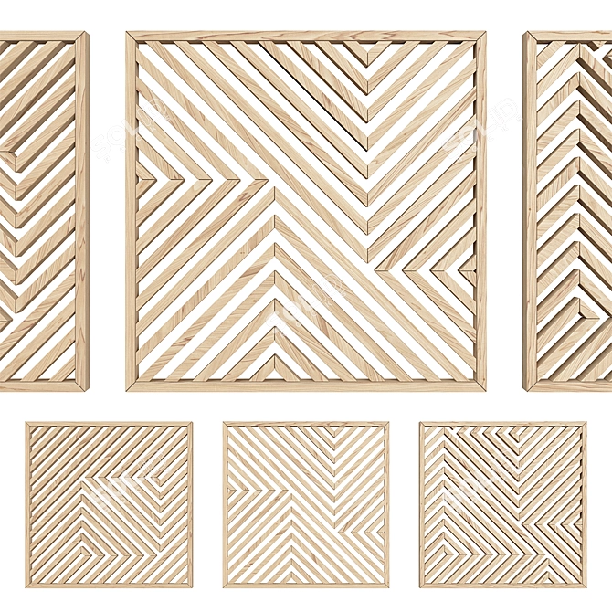 Modern Geometric Wood Wall Art 3D model image 1