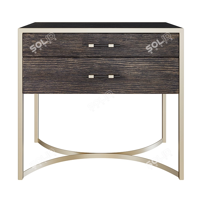 Sleek Wood and Metal Nightstand 3D model image 2