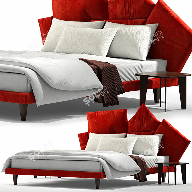 Elegant Fabric Double Bed 3D model image 2