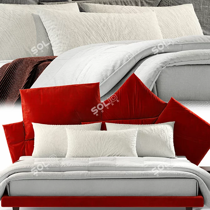 Elegant Fabric Double Bed 3D model image 5