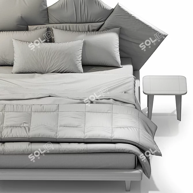 Elegant Fabric Double Bed 3D model image 6
