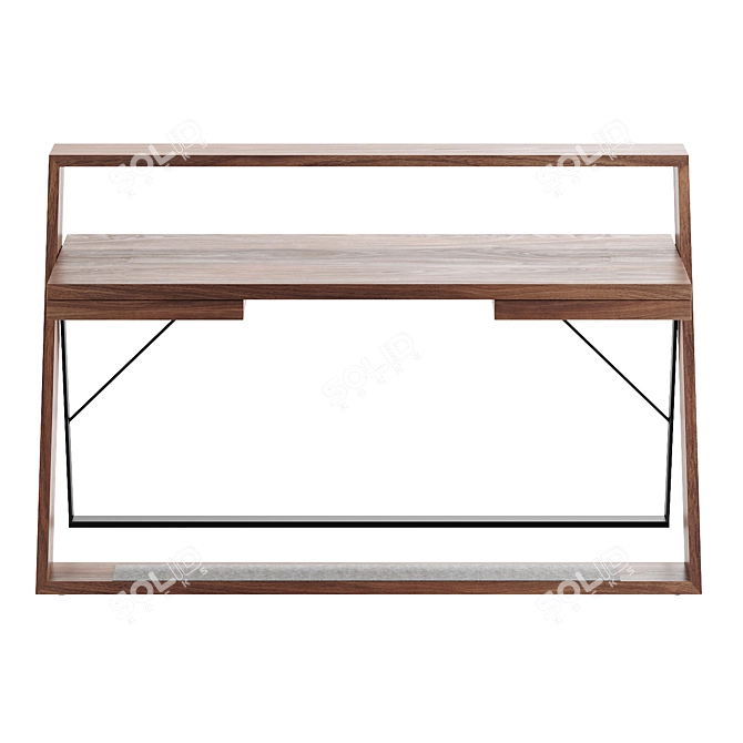 Modern Walnut and Black Steel Writing Desk 3D model image 2